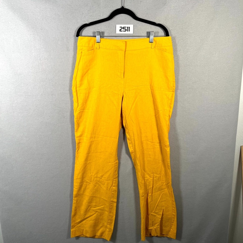 C'est 1946 Chino Pants Womens 12 Yellow Chambray Classic Fit Flat Front Casual